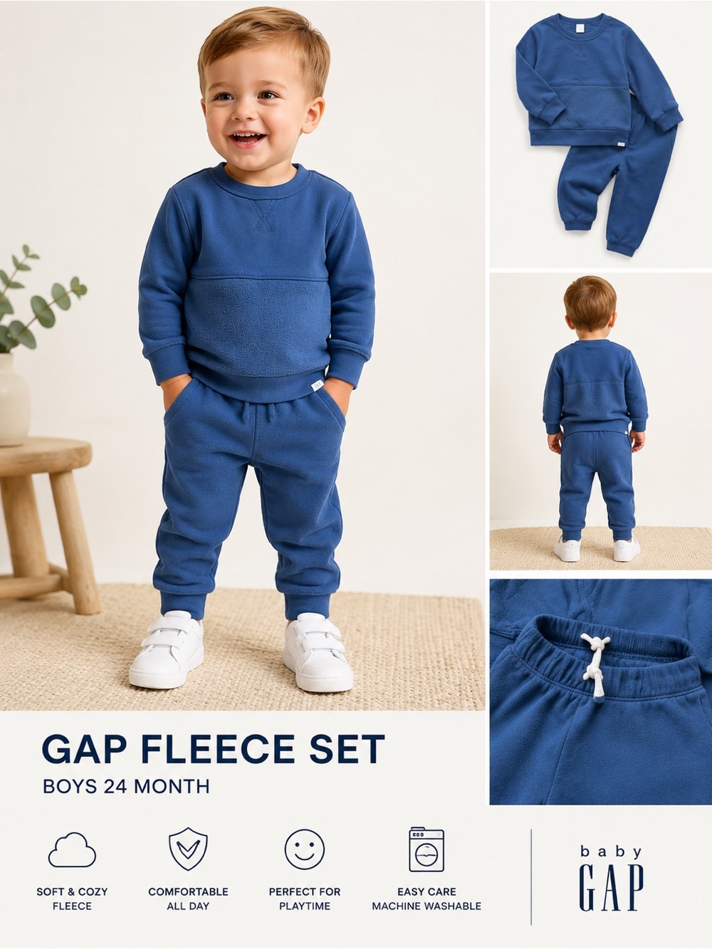 Baby Gap Fleece Sweatshirt & Jogger Matching Set | Blue, cozy toddler outfit